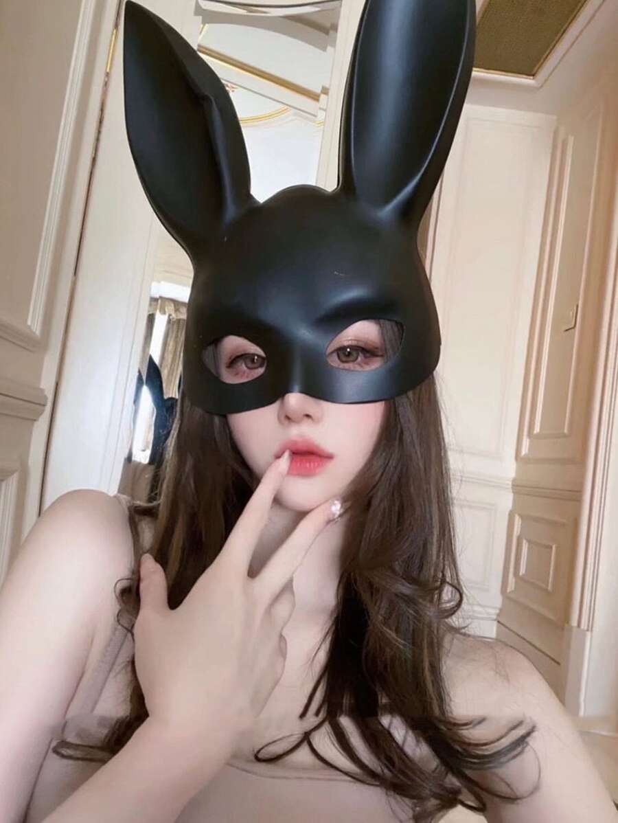 1pc Makeup Party Bunny Ear Mask For Stage Performance, Bar, Ktv With Rabbit Girl Theme - Black - View 1