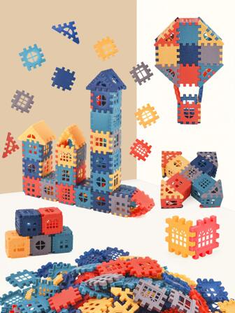56 块多色房屋积木，采用 Moredandi 配色方案。塑料教育拼图玩具，适合学校 DIY 建筑游戏，适合 4-8 岁及以上儿童的房间装饰
