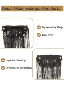 Cortina de flequillo de 14 pulgadas con 1 pieza de flequillo lateral con patillas de clip y barba de dragón larga y sintética extensiones de cabello para mujeres - negro - Negro - Ver 6