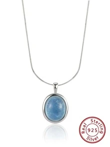 Fashionable Ins Style S925 Pure Silver Sea Blue Gemstone Pendant Necklace Suitable For Daily Wear - Silver - View 2
