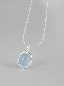 Fashionable Ins Style S925 Pure Silver Sea Blue Gemstone Pendant Necklace Suitable For Daily Wear - Silver - View 4