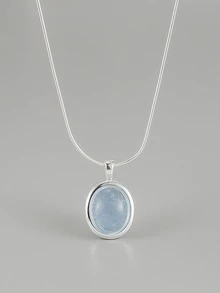 Fashionable Ins Style S925 Pure Silver Sea Blue Gemstone Pendant Necklace Suitable For Daily Wear - Silver - View 3