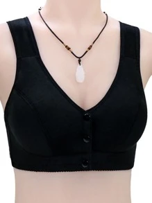 Sujetador de camiseta sin aros con cierre frontal, minimalista, cómodo y elástico para mujer de color negro - Negro - Ver 3