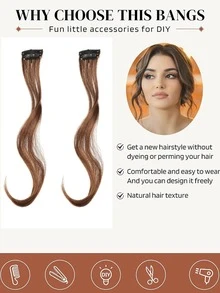 Clip de flequillo de 14 pulgadas con flequillo lateral de 1 pieza Flequillo con hebilla de flecos sintético largo de dragón con sienes-extensiones de cabello para mujeres-color marrón claro - Light Brown - Ver 4