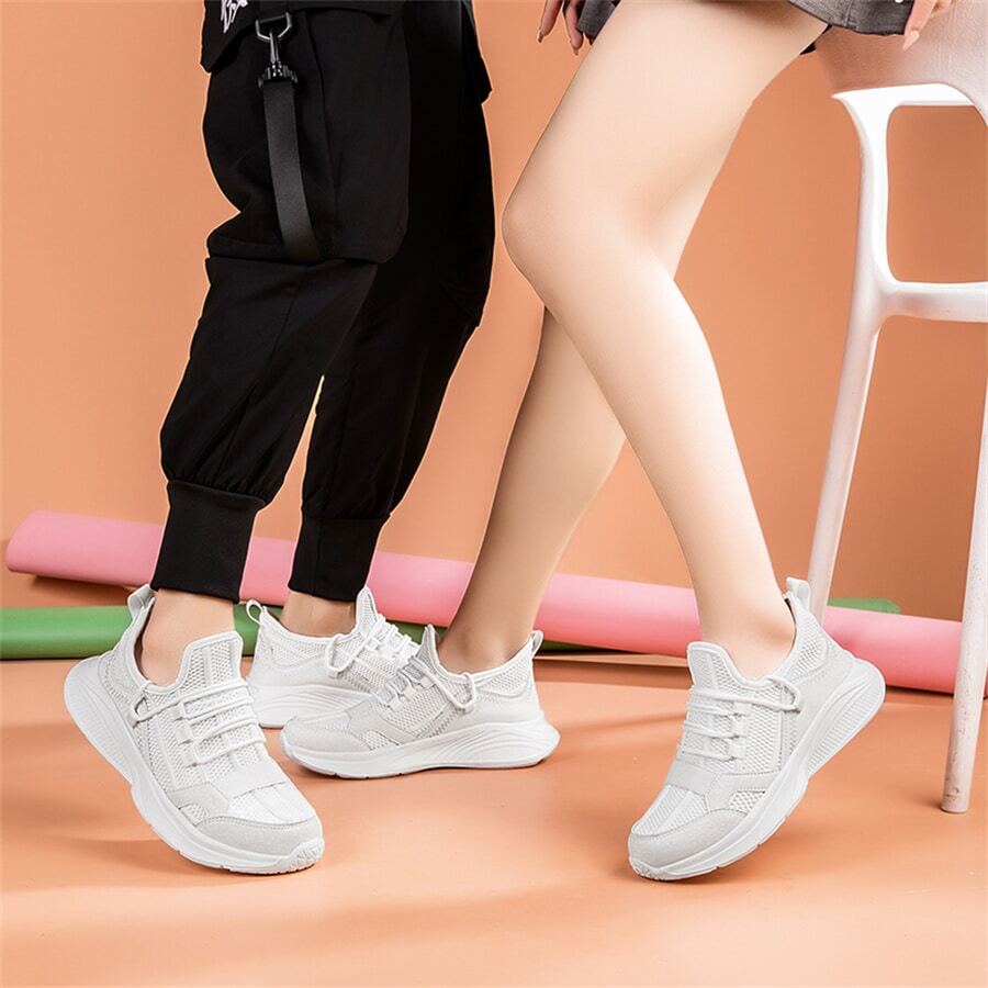 女性針織運動鞋,愛好者的鞋,透氣跑步鞋,日常休閒老爹鞋,厚防水台爸爸鞋,白色,合適的適用於大腳,夏天2023新品上架 - 白色 - 查看 1