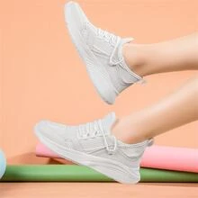 女性針織運動鞋,愛好者的鞋,透氣跑步鞋,日常休閒老爹鞋,厚防水台爸爸鞋,白色,合適的適用於大腳,夏天2023新品上架 - 白色 - 查看 5