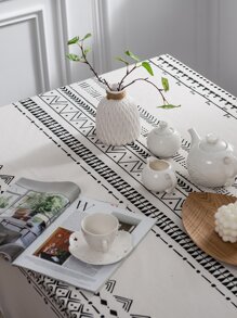 1入黑白幾何圖案桌布,附波希米亞風格流蘇設計,適用於餐桌、咖啡桌,防水且防油污,適用於客廳、餐廳、民宿 - 波西米亞-細條 - 查看 2