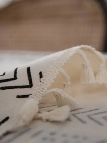 1入黑白幾何圖案桌布,附波希米亞風格流蘇設計,適用於餐桌、咖啡桌,防水且防油污,適用於客廳、餐廳、民宿 - 波西米亞-細條 - 查看 6