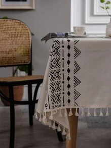 1入黑白幾何圖案桌布,附波希米亞風格流蘇設計,適用於餐桌、咖啡桌,防水且防油污,適用於客廳、餐廳、民宿 - 波西米亞-細條 - 查看 5