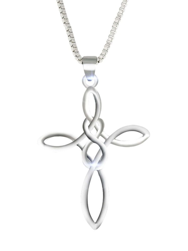 1pc Simple Smooth Surface Celtic Knot Heart & Cross Pendant Necklace