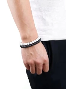 1 Miếng Retro Vòng tay cườm Đá tự nhiên Đá dung nham Đá mắt hổ Đá cườm Vòng tay - Nhiều màu - Xem 2