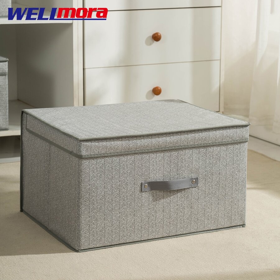 Clothing Storage Box Rectangular Folding Box With Lid Organizers Gray 60*40*30 Cm - Grey - View 1