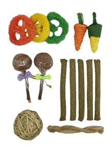 14 cái/bộ Tự nhiên Cỏ Thú cưng nhỏ Làm sạch răng & Sự giải trí Bộ đồ chơi , Thích hợp Đối với Thỏ , Con Lợn Đến Cắn Và Lỗ thông hơi , Màu sắc Ngẫu nhiên - Nhiều màu - Xem 1