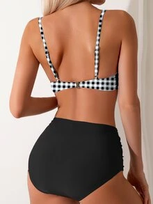 女士比基尼泳装，性感加厚三件套沙滩装，随机花卉印花 - 彩色 - 查看 3