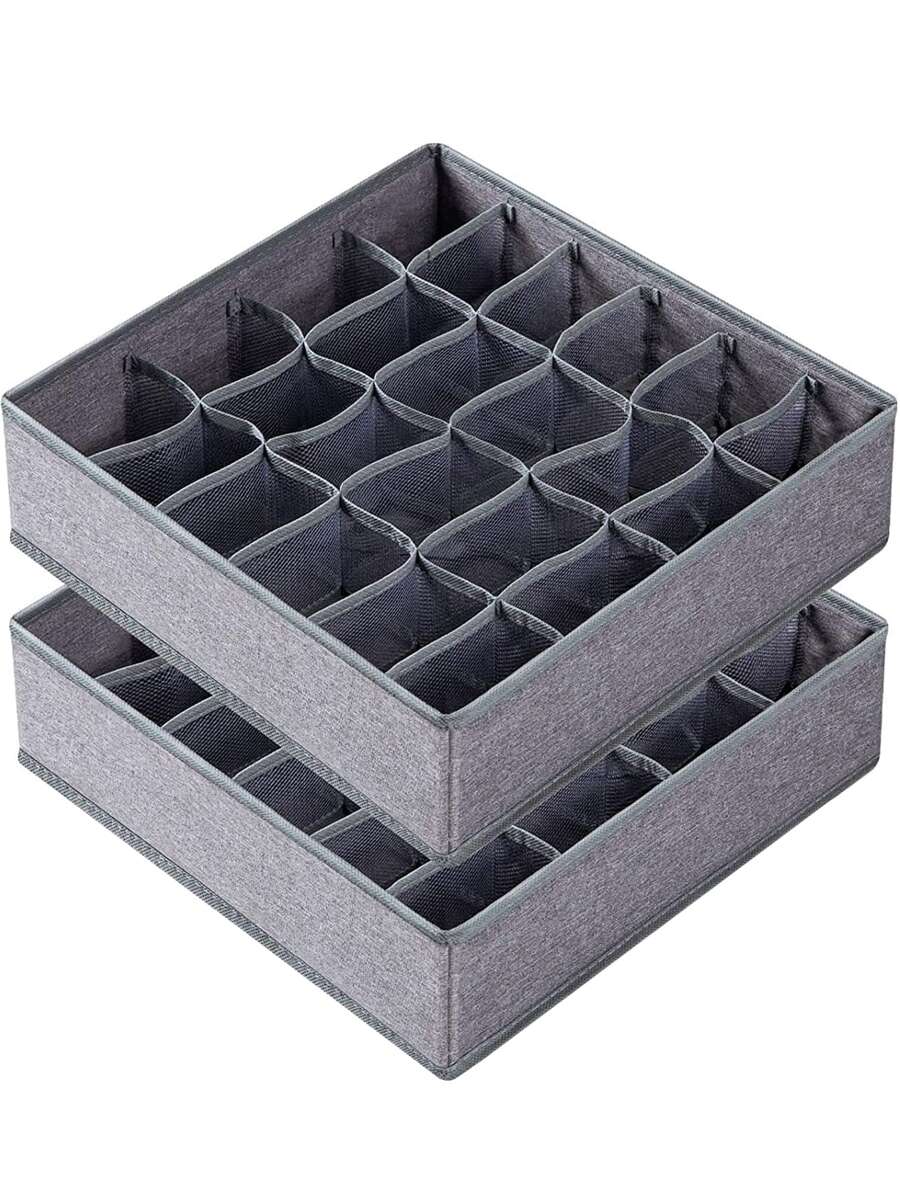 1pc 24 Grids Home Foldable & Washable Closet Organizer For Underwear,  Underwear Storage Box, Socks Bra And Pantie Drawer Organizer, Household Storage Organization - Grey - View 1