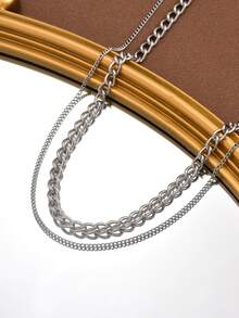 2 pcs Fashion Style Chain Set Necklace for Men's Daily Wear - Silver - View 3