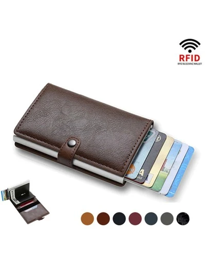 PU-spänne Brunt Lätt bärbart kort ID-kort tjänstemän Semester för årsdagen För Födelsedag Presenttillbehör Presentkortshållare Plånbok Visitkortshållare Kreditkortshållare Damer För män Miniplånbok Kortplånbok Rfid-plånbok