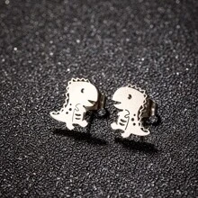 1 Paar niedliche Dinosaurier Ohrringe aus Edelstahl für Mädchen und Jungen Schmuck, minimalistische Tier Ohrstecker, Kawaii Accessoire Brinco