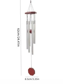 1pc Wooden Vintage Wind Chime Metal Decor, Country Style Home Decor, Creative Home Gift Ornament - Silver - View 4