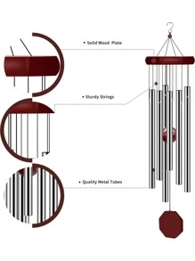 1pc Wooden Vintage Wind Chime Metal Decor, Country Style Home Decor, Creative Home Gift Ornament - Silver - View 9