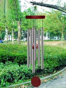 1pc Wooden Vintage Wind Chime Metal Decor, Country Style Home Decor, Creative Home Gift Ornament - Silver - View 2