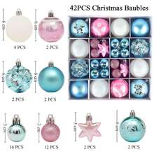 42pcs Blue And Pink Christmas Ball Ornament Set, Suitable For Family Holiday Wedding Party, With Reusable Gift Packaging, For Christmas Tree Decoration - Blue - View 2