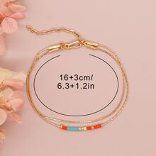 1pc Gold-plated Chain Mixed Color Rice Pearl Decor Women's Adjustable Bracelet, Versatile - Multicolor - View 3