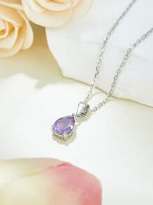 925純銀天然紫水晶吊墜項鍊-完美適合女士在派對,宴會,約會和節日作為A禮品 - 紫羅蘭色 - 查看 5