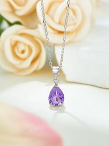 925純銀天然紫水晶吊墜項鍊-完美適合女士在派對,宴會,約會和節日作為A禮品 - 紫羅蘭色 - 查看 4