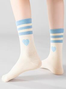 5對/組女孩彩色卷口時尚心形圖案袜子,保暖、多功能,適合返校穿搭 - 彩色 - 查看 4