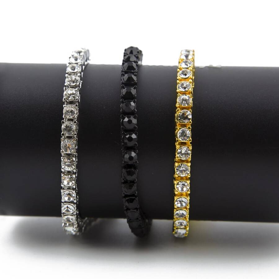 1pc Hip-hop Style Tennis Chain Bracelet With 3mm/4mm/5mm Rhinestone - Yellow Gold - View 1