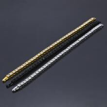 1pc Hip-hop Style Tennis Chain Bracelet With 3mm/4mm/5mm Rhinestone - Yellow Gold - View 7