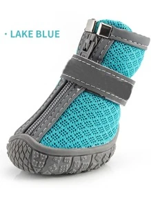 1件套防滑,耐磨&透氣寵物鞋子帶9孔網紗織物和橡膠鞋底,合適的適用於小狗適用於兩者室內和戶外使用,藍色的 - 藍色 - 查看 1