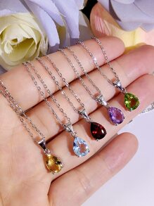 925 Silver Natural Citrine Pendant Necklace Suit For Women To Wear On Parties, Banquets, Dates And Festivals. It Is Also A Good Gift. - Yellow - View 3