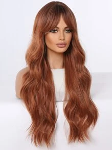 Craftourist牛仔奧姆布棕銅色波浪捲髮假髮帶瀏海26英寸,合成纖維抗熱日常戴或角色扮演派對