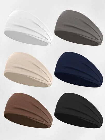 6pcs/Set Ladies' Solid Color Elastic Sports Headbands, Suitable For Everyday Use Casual,Gym Hair Band Turban Headband Sweatband, Hairband Fall Winter Hair Accessories For Women For Vacation Outfits Woman Elegant Scarf Women Bandanas Soft Headwrap