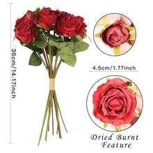 1 ramo vintage rojo Rosa artificial ramo para boda Accesorios , sedoso flores - Rojo - Ver 6