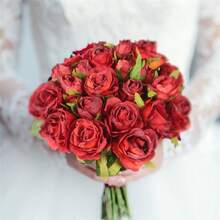 1 ramo vintage rojo Rosa artificial ramo para boda Accesorios , sedoso flores - Rojo - Ver 2