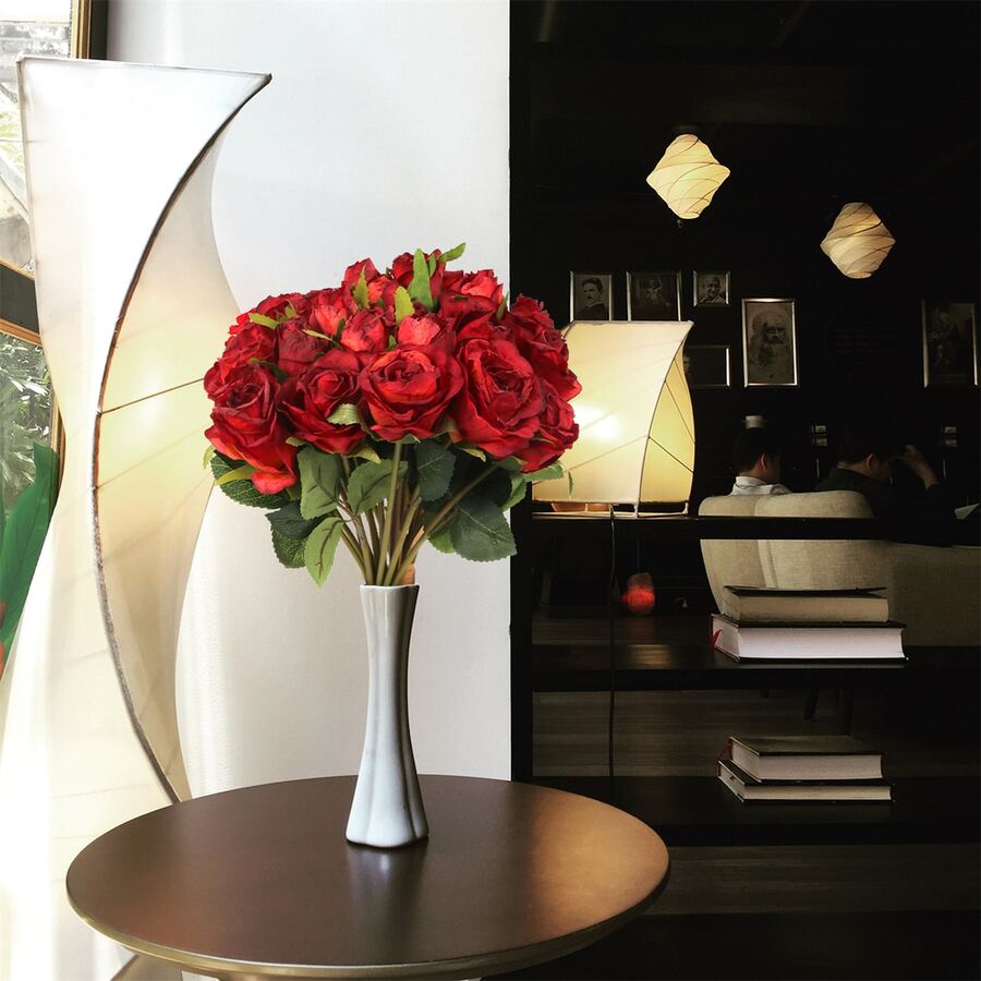 1 ramo vintage rojo Rosa artificial ramo para boda Accesorios , sedoso flores - Rojo - Ver 1