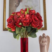 1 ramo vintage rojo Rosa artificial ramo para boda Accesorios , sedoso flores - Rojo - Ver 4