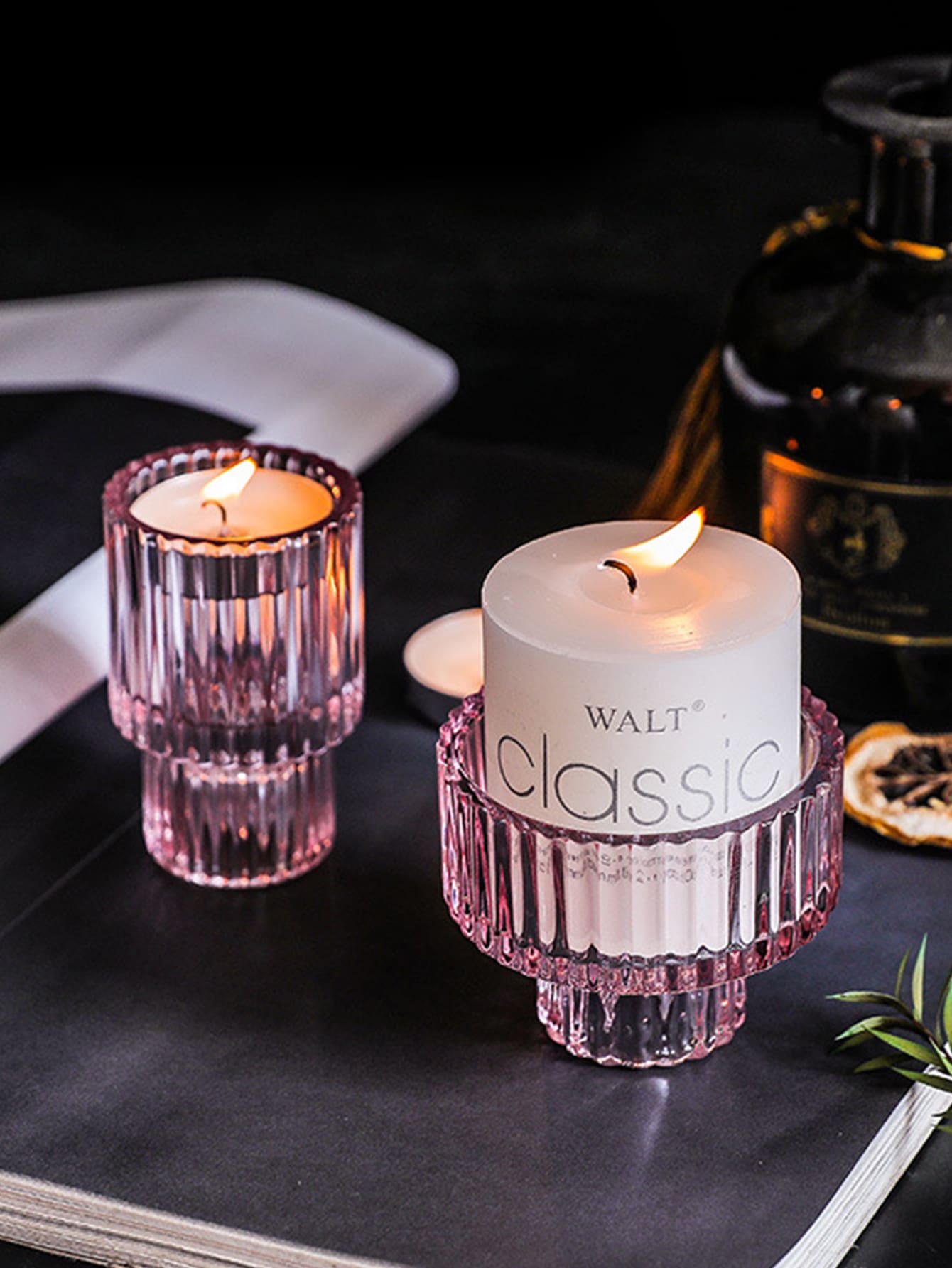 1入北歐風格茶蠟燭架燭台,桌上燭台浪漫家居裝飾水晶玻璃 - 粉色 - 查看 1