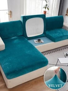 1 件天鹅绒沙发套经典风格沙发保护套/1/2/3/4 座沙发套/高弹舒适靠垫套适用于客厅卧室酒店家居装饰。 - 淺藍色 - 查看 2