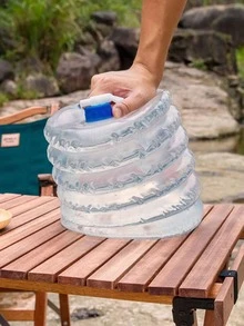 1pc Foldable Outdoor Water Bucket With Faucet & Carrying Handle, Portable Plastic Water Storage Container For Home & Car Use - Clear - View 2