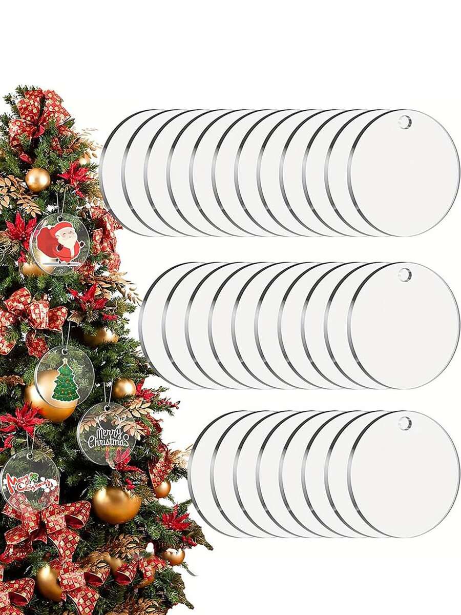 10 chiếc đĩa tròn trong suốt bằng Acrylic, mặt dây chuyền trang trí Giáng sinh tự làm - Trong sáng - Xem 1