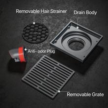 Full Copper Super Slim Invisible Shower Room Floor Drain With Deodorization And Anti-blocking Function - Black - View 2