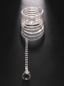 1pc Silver Fashion Multi-Layer Rhinestone Chain Finger Ring Bracelet, And Shiny Rhinestone Elastic Bracelet For Women Party - Silver - View 2