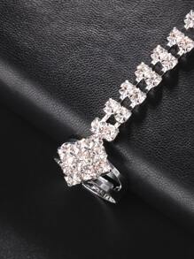 1pc Silver Fashion Multi-Layer Rhinestone Chain Finger Ring Bracelet, And Shiny Rhinestone Elastic Bracelet For Women Party - Silver - View 3