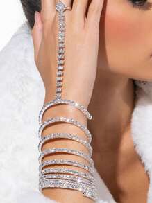 1pc Silver Fashion Multi-Layer Rhinestone Chain Finger Ring Bracelet, And Shiny Rhinestone Elastic Bracelet For Women Party - Silver - View 1
