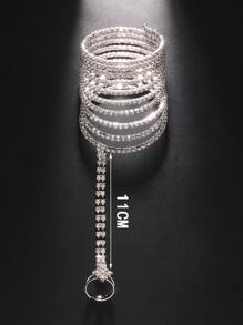 1pc Silver Fashion Multi-Layer Rhinestone Chain Finger Ring Bracelet, And Shiny Rhinestone Elastic Bracelet For Women Party - Silver - View 4