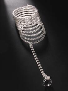 1pc Silver Fashion Multi-Layer Rhinestone Chain Finger Ring Bracelet, And Shiny Rhinestone Elastic Bracelet For Women Party - Silver - View 5